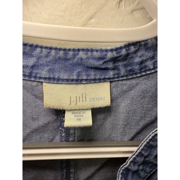 J Jill denim chambray button down roll tab dress womens medium coastal spring - Picture 2 of 8